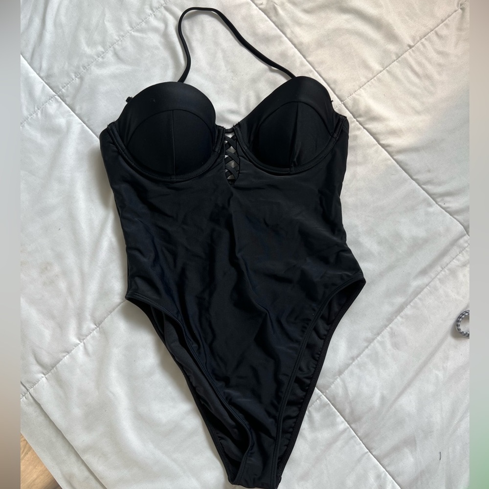Black one piece bathing suit
